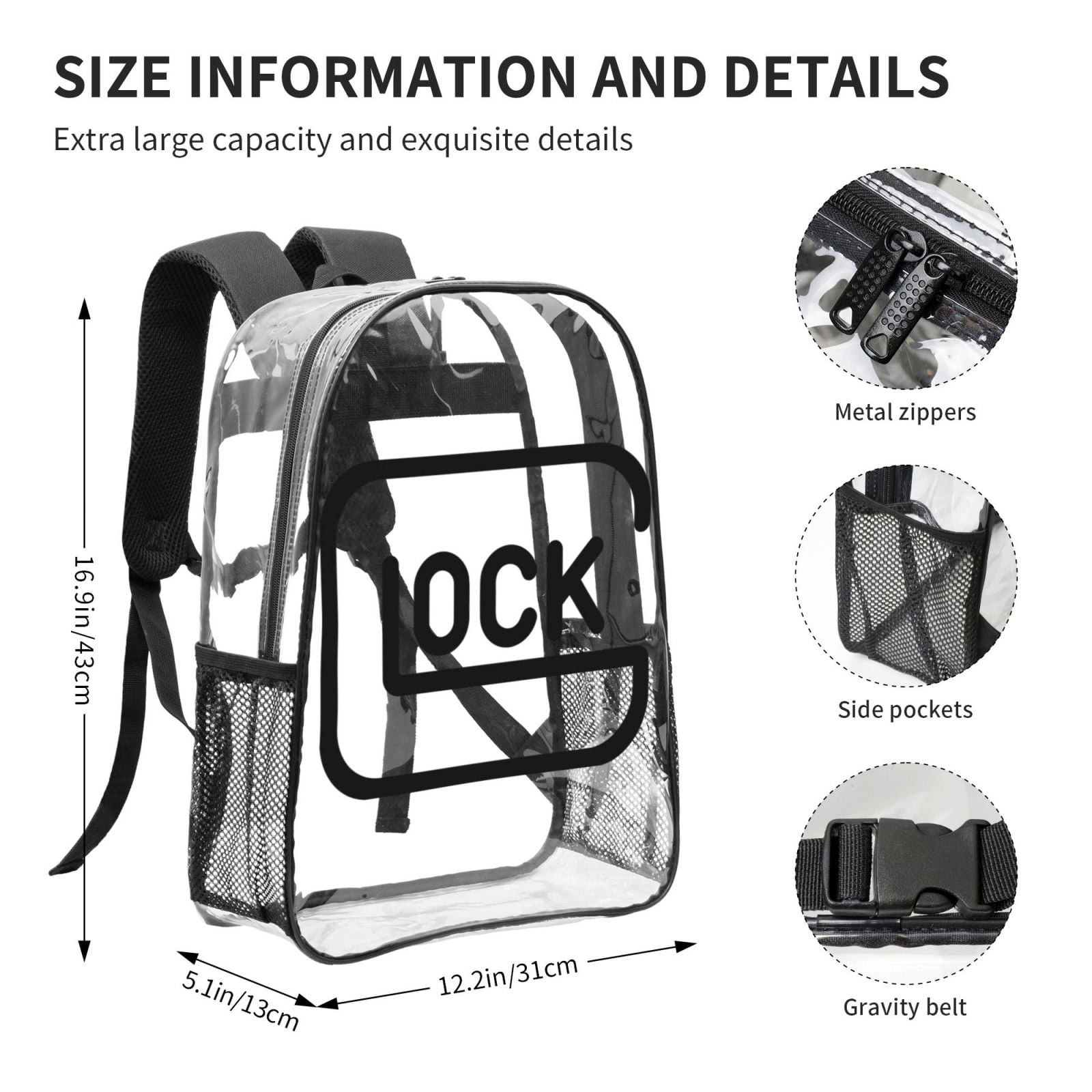 Glock Transparent Backpack Fashion Travel Backpack Laptop Backpack 16ch