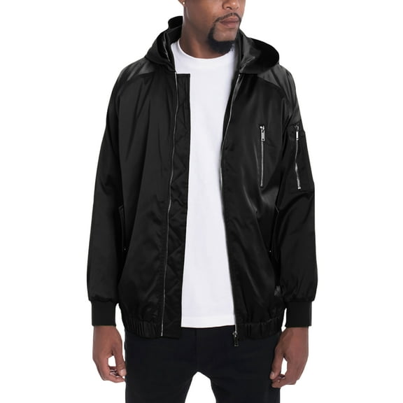 Ma Croix Mens Satin Hipster Zip Up Bomber Jacket with Hood