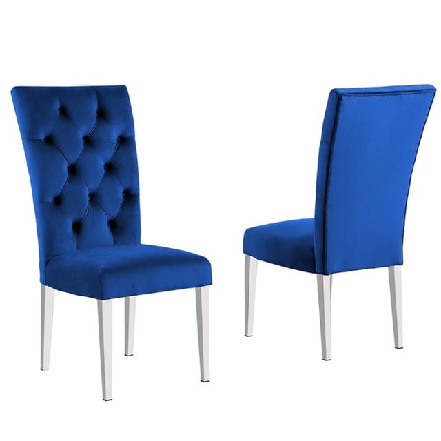 Chaises Latérales Modernes en Velours Layla Bleues (Ensemble de 2)