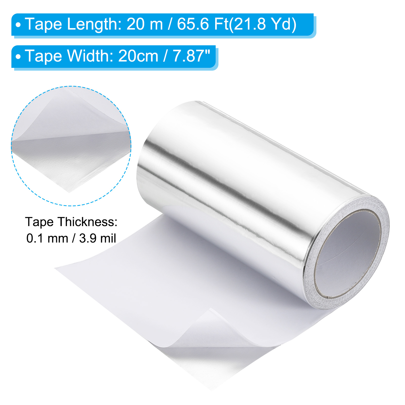 Uxcell Duct Tape, 7.87" x 65.6 Ft(21.8 Yd) 3.9 Mil Heavy Duty Aluminum Foil Tape Waterproof Insulation Heat Resistant for Ductwork HVAC Sealing Patching, 1 Roll