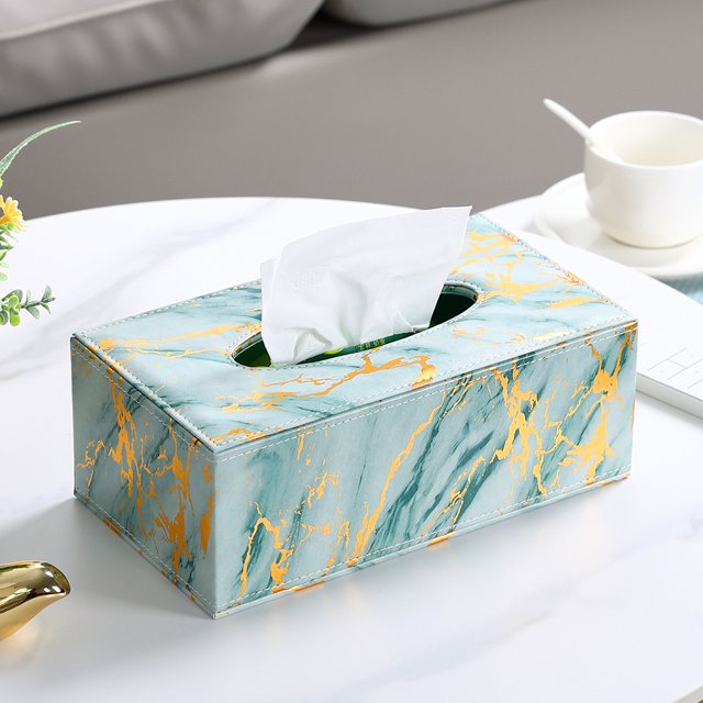 Caja de papel rectangular de piel sintética - Mármol verde kaili Sencillez