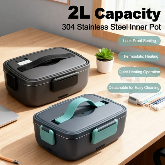 Portable 2L Electric Lunch Box Car & Office Food Heater in Moss Green/Gray