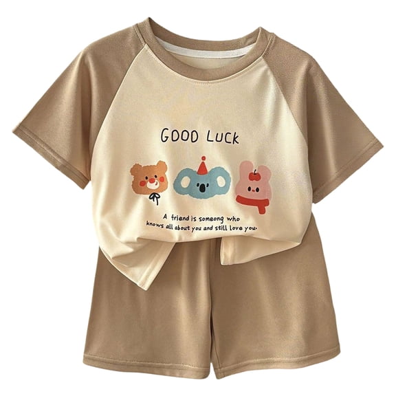KPOPLK First Birthday Baby Boy outfit Summer Casual Crew Neck Waffle Knit Shirt Infant Clothes Shorts Set(18-24 Months,Brown)
