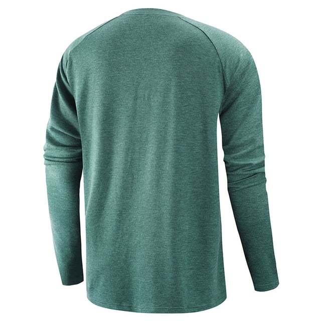 CEHVOM Men Round Neck Long Raglan Sleeves Daily Slim Fit Buttons Pullover Shirts Tops Blouse