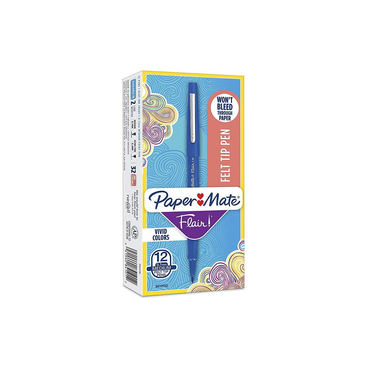 Paper Mate Flair Felt Tip Pens, 0.7mm, Medium Point, 12-Count (Blue)