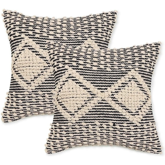 REDEARTH Handmade Boho Throw Pillow Covers - Bohemian Chic Farmhouse Style - Accent Woven Indoor and Outdoor Pillow Cushion Cases for Couch - Bed - Chair - Sofa - Benches  Set of 2 - 18"x18" - Gray