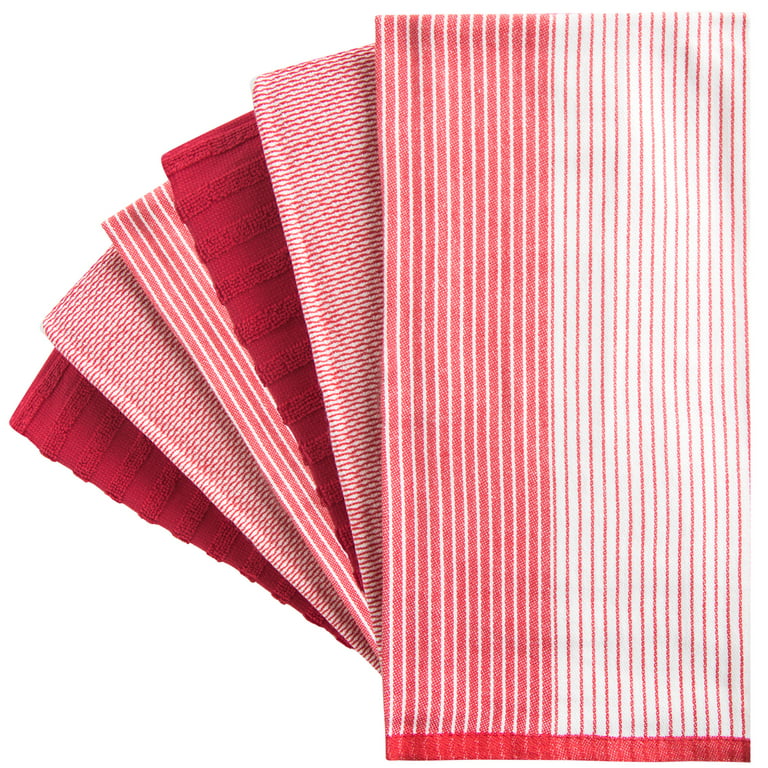 Kitchen Towels 100% Cotton Red Dish Towels, Hand Towels, Tea Towels Flat,  Terry, Waffle and Herringbone Dish Towels for Drying Dishes, 28 in x 16 in