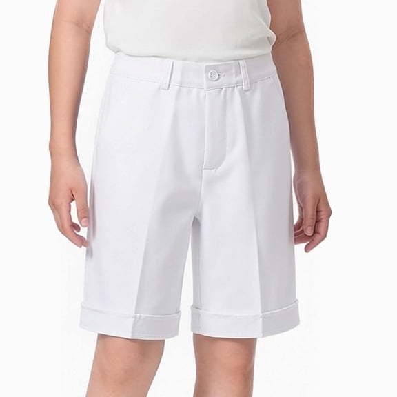 SHTXOZHI Childrens School Uniform Shorts Solid Color Button Front Pleated Pants Casual Business Bottoms with Pockets