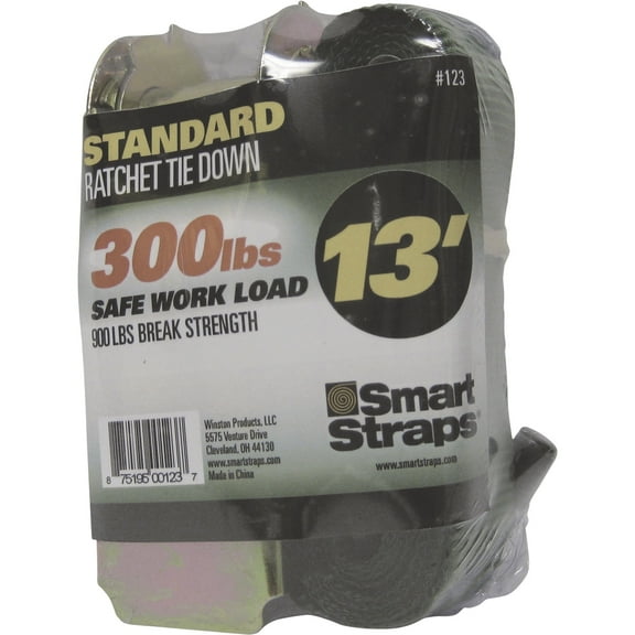 SmartStraps 1 in. x 13 ft. Green Standard Duty Ratchet Tie Down Strap, 300 lb. Safe Work Load - 1 pack