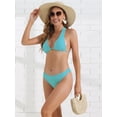 thumbnail image 4 of DARING DIVA Women's Halter Ribbed Lace Up Bikini Sets X-Large Lake Blue, 4 of 6
