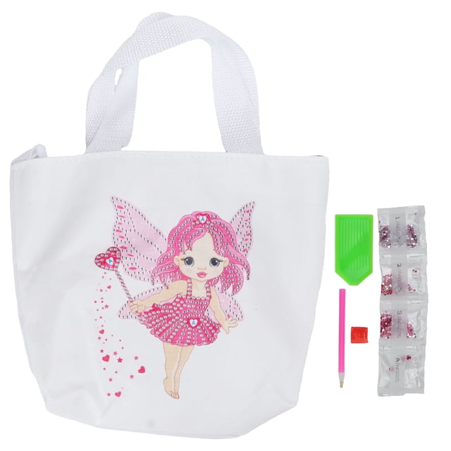 Bolsa de compras DIY Lindo patrón de hadas Ecológico Colores vivos Tela duradera Bolsa de comestibles con kit de pintura de diamantes de imitación