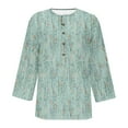 thumbnail image 4 of Jewelreauty Womens Half Button Casual Shirts 3/4 Sleeve Slim Fitting Tunic Tops Summer Cute Print Blouses (3XL, Green), 4 of 4