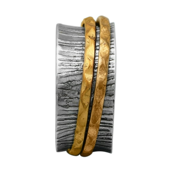 spinner ring Hammered Solid 925 Silver Yellow Band Meditation Men Women Ring