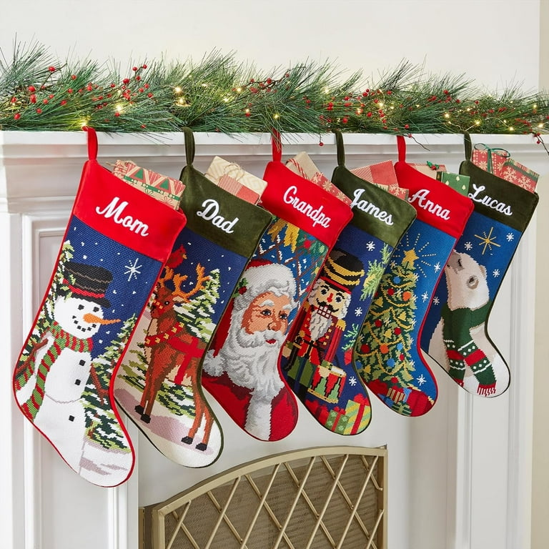 Needlepoint Personalized Christmas Stocking: Teddy Bear Santa Bag