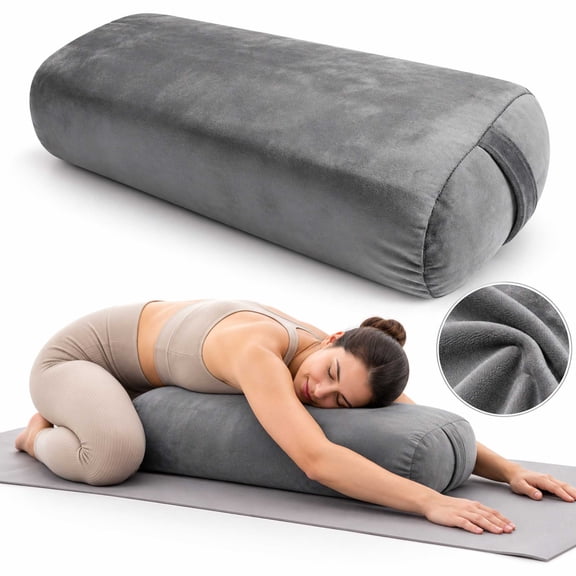 Yoga Bolster Pillow, Washable Velvet Cover, for Restorative Yoga Meditation, Ergonomic Support with Handle