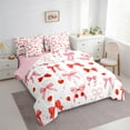 thumbnail image 3 of Manfei Kawaii Bowknot Bedding Comforter Set 7pcs for Kids Girls, Cute Strawberry King Bedding Sets, Pink Red White Bed Sheets, Microfiber Bedroom Decor, 3 of 8