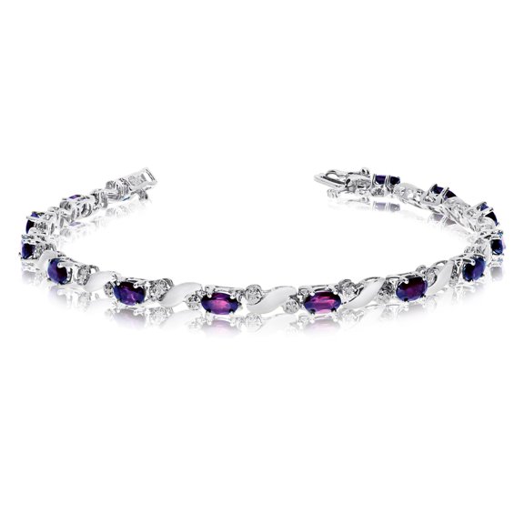 14k White Gold Natural Amethyst And Diamond Tennis Bracelet