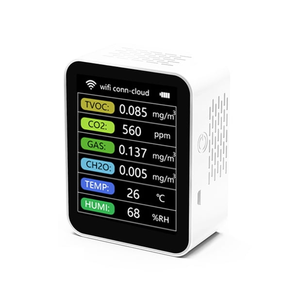 Tuya WiFi Oficina en casa portátil Interior Escritorio Detector de del aire 6 en 1 Detector multif MABOTO Comprobador de la calidad