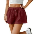 thumbnail image 3 of Limited Time Sale! lcziwo Solid Shorts for Women Drawstring High Waisted Wide Leg Shorts Comfy Lightweight Casual Summer Beach Shorts with Pockets Wine L, 3 of 9