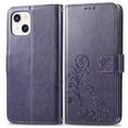 thumbnail image 2 of Wallet Case For iPhone 13, Clover Embossed Magnetic Closure Premium PU Leather [Folio Flip][Kickstand][Card Slots][Wrist Strap][Kickstand]Phone Cover For iPhone 13, Purple, 2 of 8