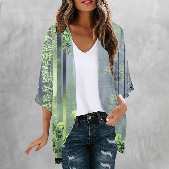 Avirosel Women's Floral Print Kimono Cardigan Loose Casual Cover Up Blouse Tops Lightweight Open Front Summer Tops for Beach Vacation Daily Streetwear Outfits