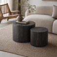 thumbnail image 2 of Nesting Coffee Table Set of 2 Round Wooden Tables - Modern Black Woodgrain, 2 of 10