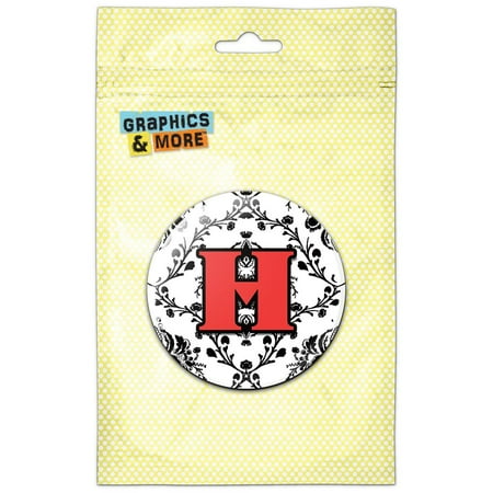 

Letter H Initial Damask Elegant Red Black Refrigerator Button Magnet