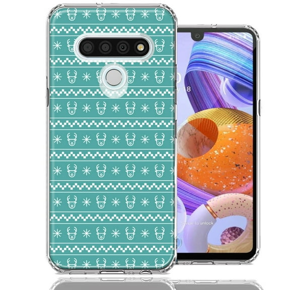 MUNDAZE For LG K51 Teal Christmas Reindeer Pattern Design Double Layer Phone Case Cover