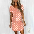 thumbnail image 4 of Yourumao Polka Dot Mini Dresses for Women Drawstring Elastic Waist Short Sleeve Dress V Neck Comfy Summer Dresses Weekend Outdoor Outfits with Pocket, 4 of 6