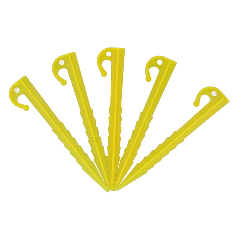 50-Pack 5.5 Inch Plastic Tent Pegs – Heavy Duty Serrated Tarp Stakes For Sand, Soil, Camping, Lawn (Yellow)