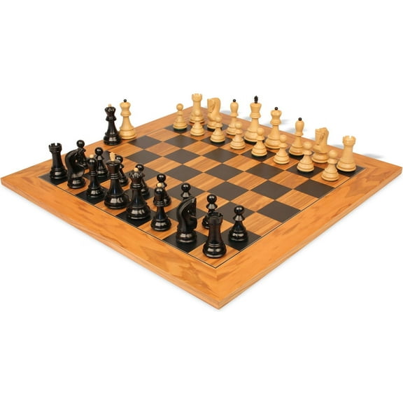 Zagreb Series Chess Set Ebony & Boxwood Pieces with Queen's Gambit Board - 3.25" King