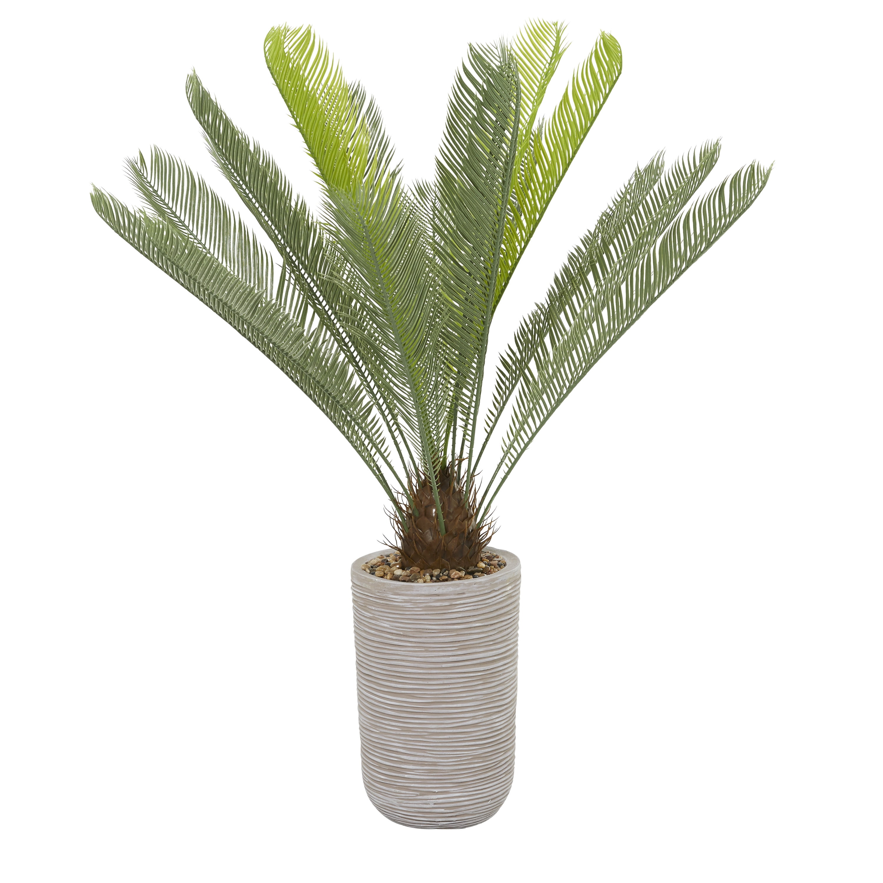 DecMode 45" Artificial Sago Palm Plant in Realistic Leaves and Beige Ceramic Pot
