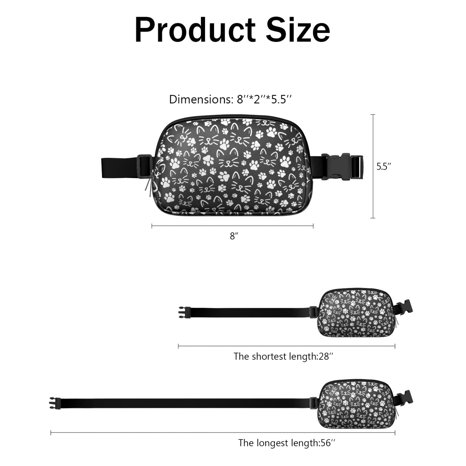Adorable Cat Lover Crossbody Bag – Cute Pet Print Fanny Pack with Funny Design and Paw Pattern, Lightweight Waist Bag for Women