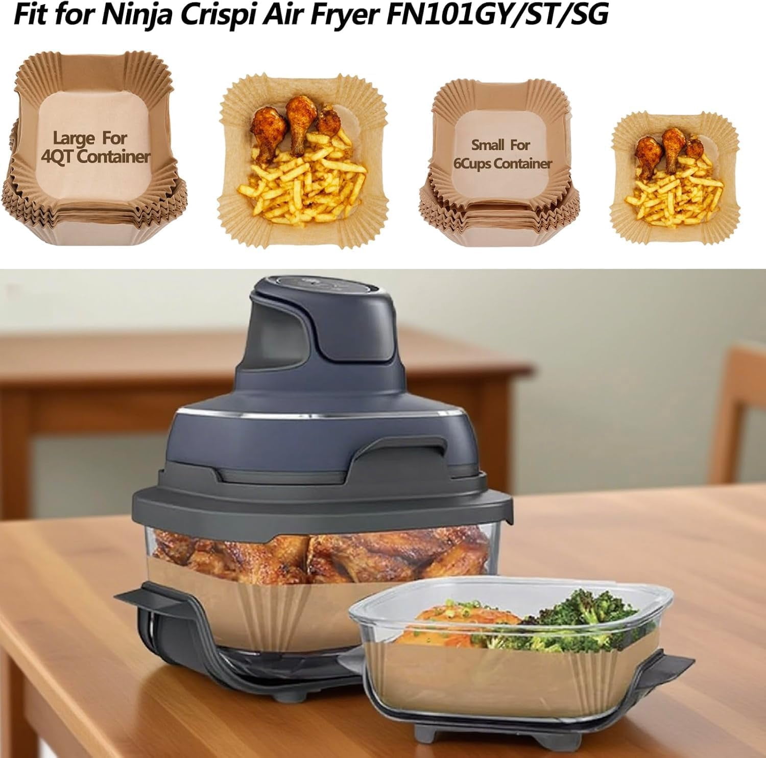 JJEAN-200-Pack Unbleached Parchment Paper Liners for Ninja Crispi Air Fryer – Disposable, Non-Stick, 450°F Heat Safe, Quick Cleanup Accessories for Ninja 4-in-1 Portable Glass Cooking System