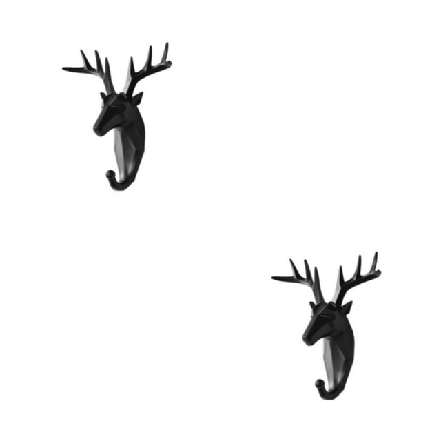 Decodeary Resin Key Hook Durable And Functional Addition To Home Resin Elephant Head Animal Wall Mounted Hook Animal Head Key Hook black (deer) 2Set