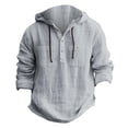 thumbnail image 4 of Men’s Long Sleeve Hooded Cotton Linen Shirt Solid Color Casual Spring Autumn Top, 4 of 8