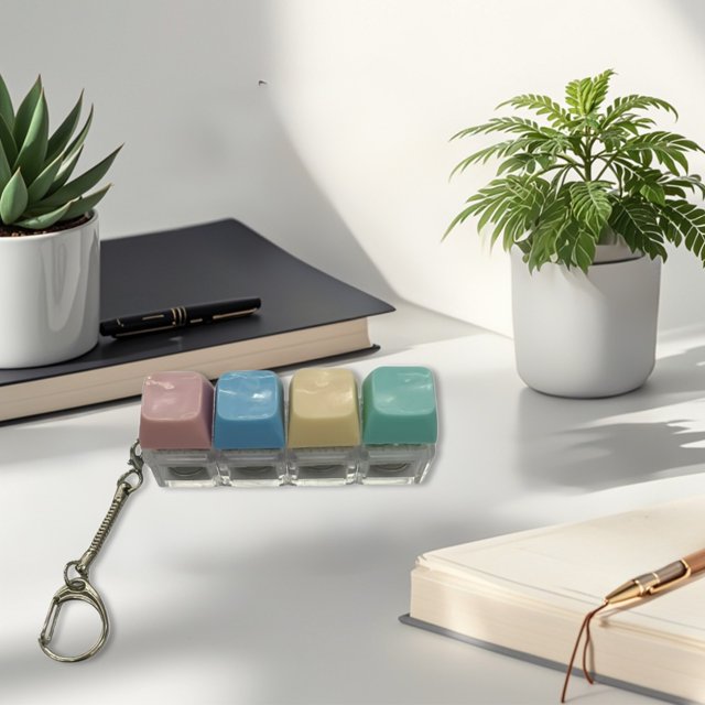 Novelty Stress Relieving Mechanical Keyboard Keychain with LED for Indoor Outdoor Use and Idea