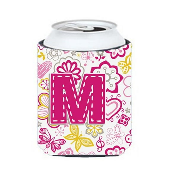 Letter M Flowers And Butterflies Pink Can & Bottle Hugger