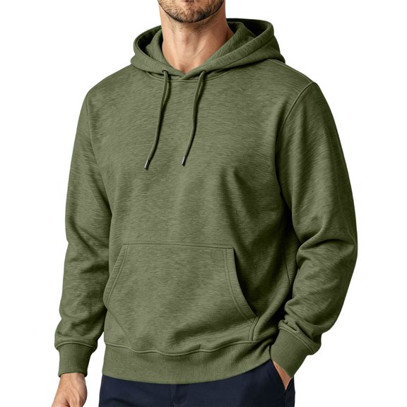 TQWQT Mens Solid Pullover Hoodie Drawstring Hooded Sweatshirt with Kangaroo Pocket Drop Shoulder Loose Long Sleeve Casual Tops Fall Clothes Dark Green M
