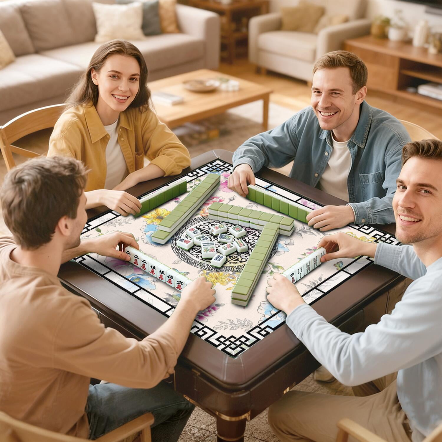 Elegant Mahjong Mat for Table, 31.5*31.5in Anti Slip American Mahjong Mats, Noise Reduction, Neoprene Mah Jongg Mat, Mahjong Accessories Gift for Poker/Card/Dominoes Board Tile Games Table Mats