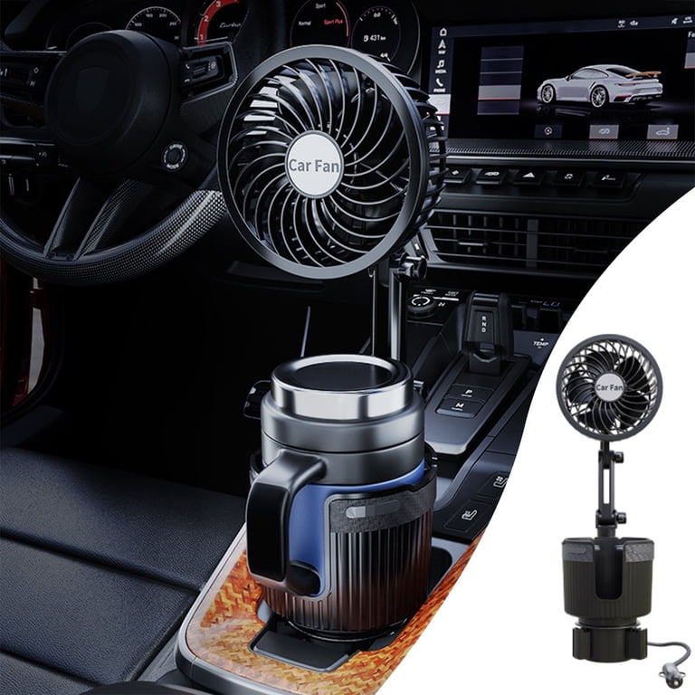 Lixmnse 2-in-1 Car Cup Holder and Fan with Adjustable Speed, USB and  Cigarette Lighter Compatible Black