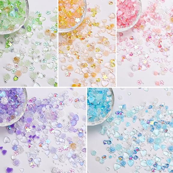 SmartBy 1 Box Faux Pearls Bowknot Shape Colorful Resin Nail Drill Decors Girls Heart Rose Flower Bear Shape Nail Accessories