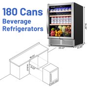 TITTLA 24 inch Beverage Refrigerator,180 Cans Under Counter Refrigerator with Glass Door for Kitchen Bar Office,Silver