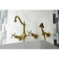 thumbnail image 3 of Kingston Brass KS1267PXBS Heritage Wall Mount Bridge Kitchen Faucet with Brass Sprayer, Brushed Brass, 3 of 5