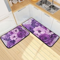 Purple Elegant Flowers Kitchen Mat Set of 2 Cushioned Non Slip Rugs for Bedroom Floor Runner Mats