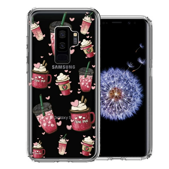 MUNDAZE for Samsung Galaxy S9 Plus Coffee Lover Valentine's Hearts Pink Drink Latte Double Layer Phone Case Cover