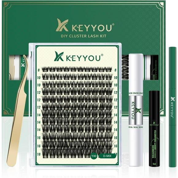 AIR-DIY Lash Extension Kit 144pcs Lash Clusters Eyelash Extension Kit with Mascara Brush Bond and Seal Lash Remover Lash Applicators Lash Brush Clean Pad for DIY Lash Extensions (Y40 Kit)