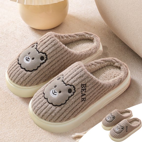 Weloille Cotton Slippers Female Cute Girl Heart Fall And Winter Home Warm Indoor Non-Slip Thick-Soled Couple Home Plush Slippers