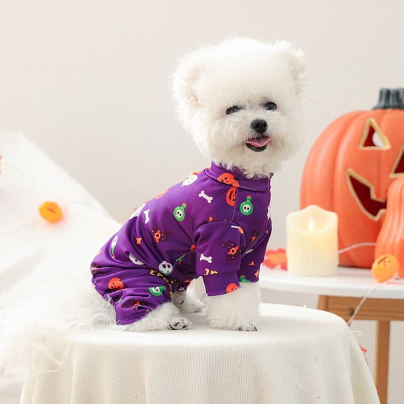 Dog Halloween Pajamas - Lightweight Cozy Onesies Jumpsuit for Small Dogs Cats Puppy(Purple,S)