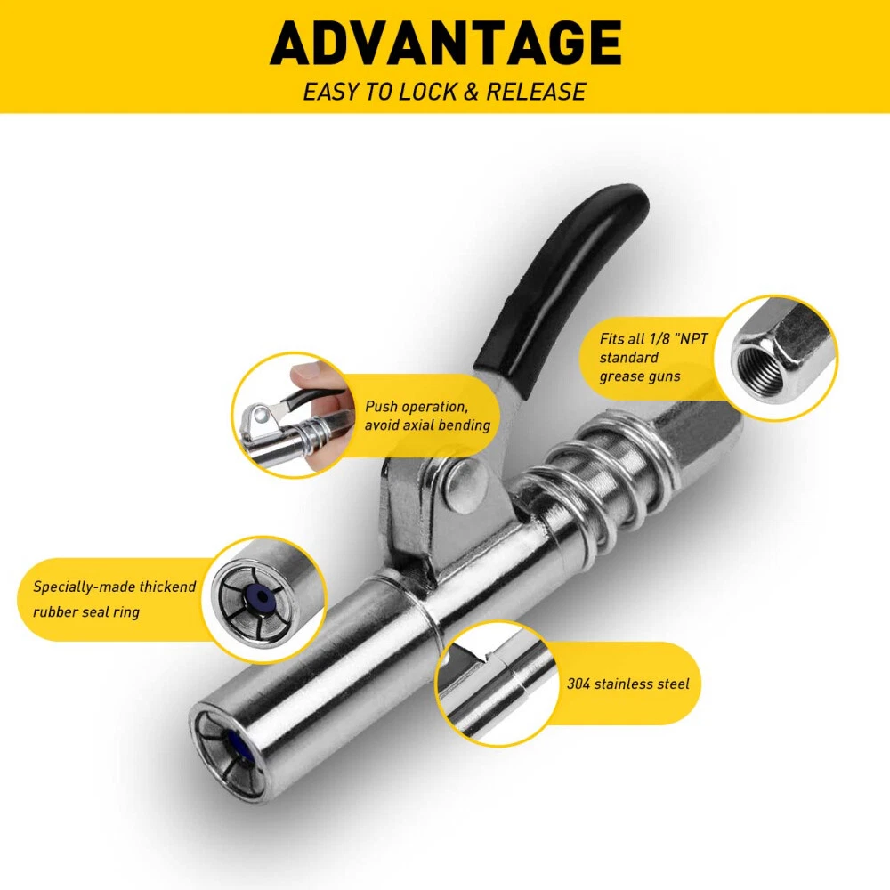 NEW Grease Gun Coupler, locks on, doesn't leak, rated over 10,000 PSI